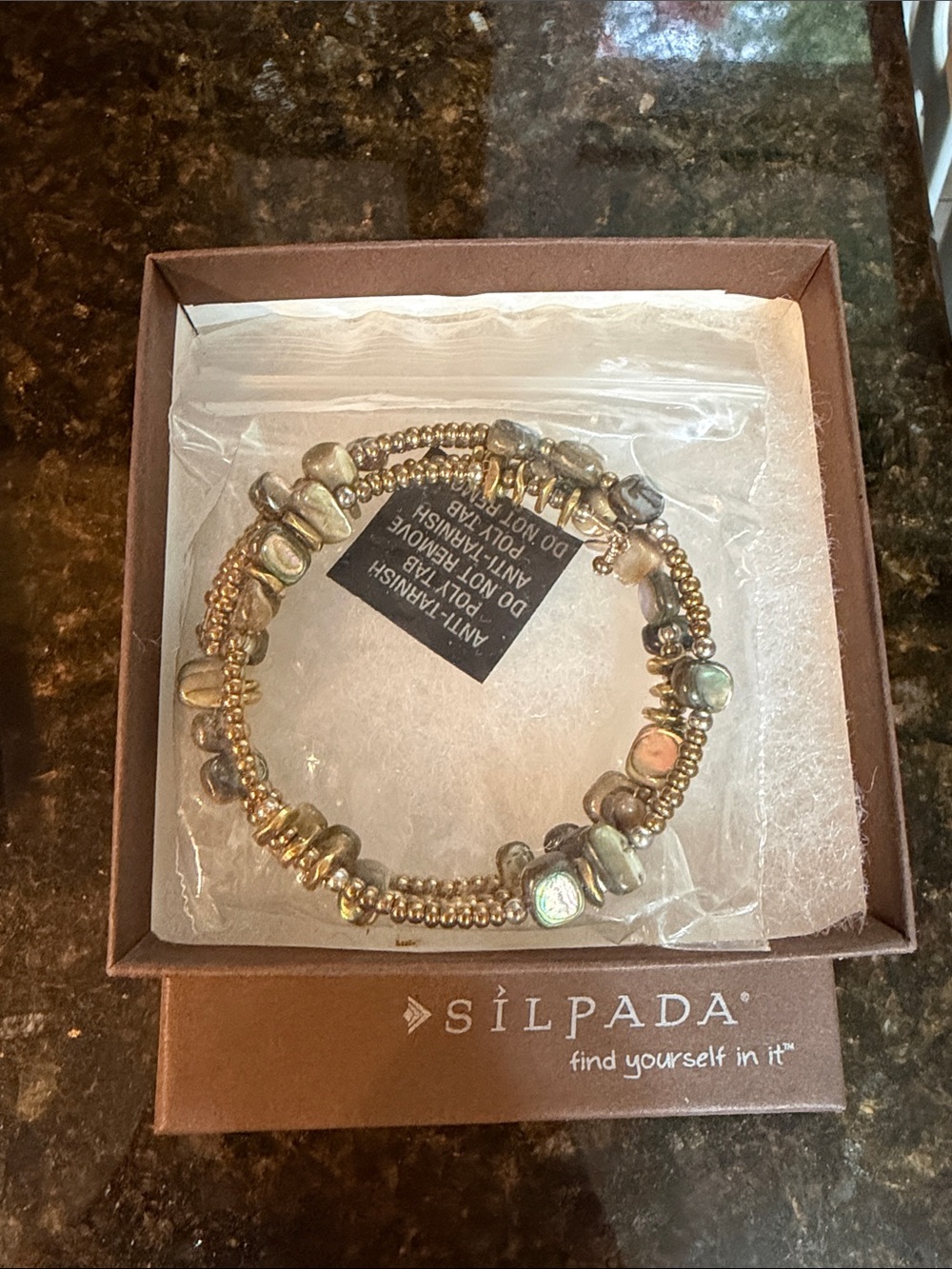 Silpada Gold-Tone Stretch Bracelet with Iridescent Abalone Accents